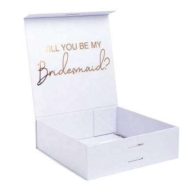 China Recycled Materials Elegant Rectangle White Bridesmaid Gift Box With Ribbon Closure for sale