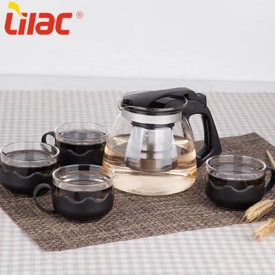 China Free sample 900ml+150ml*4 lilac viable cheap store cooking cup juice milk teapot kettle and coffee pot heat resistant glass tea sets for sale