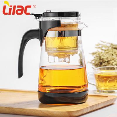 China Free sample 700ml viable lilac heat resistant diffuser genware glass infuser handle teapot with stainless steel infuser for sale