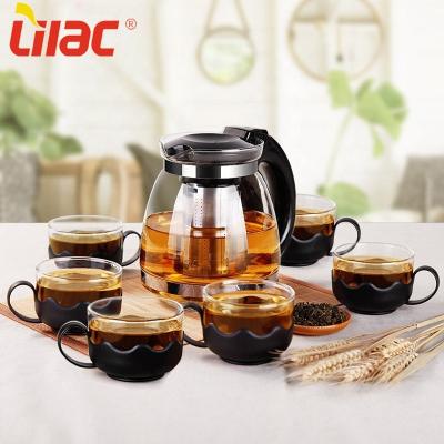 China Viable Lilac Free Sample 7pcs Sets High End Gift Teapot Kitchen Accessories Cup Maker and Teapot Glass Tea Sets for sale