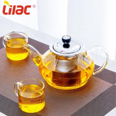 China Free Sample 300ml/500ml/700ml Lilac English Glass Borosilicate Teapot 24oz High Handle Single Side Teapots For Stove Top for sale