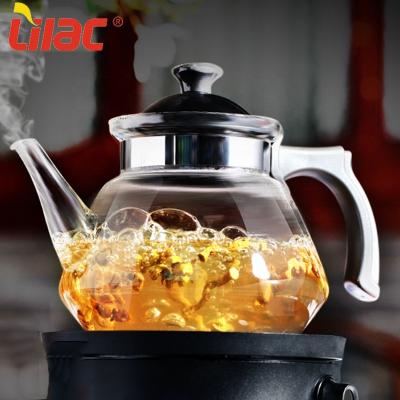 China Free Sample 1100ml/1600ml Borosilicate Glass Teapot Eco-friendly Lilac Flower Sustainable Teapot High Quality With Infusers For Loose Tea for sale