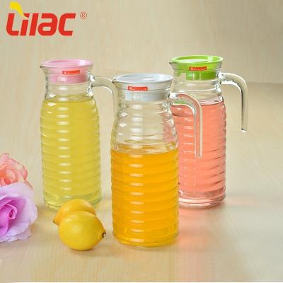 China Free Sample 1000ml Lilac Sustainable Porcelain Glass Carafe En Glass Cold Brew Coffee / Water Outdoor Pitchers For Drinking Water for sale