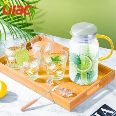 China Free Sample 1400ml+290ml*4 Hot Water Viable Lilac Upright Glass Jug And Shot Glass Set Of Pitcher/Cold/Beer 32 Ounce/54 Ounce With Lid/Mug for sale