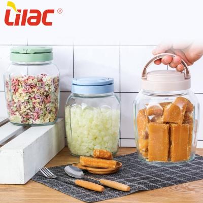 China Lilac Free Sample 1500ml/2000ml Product Containers Dispenser Viable Mini Greenhouse Packaging Transparent Glass Cookie Bottle Jars For Rice for sale