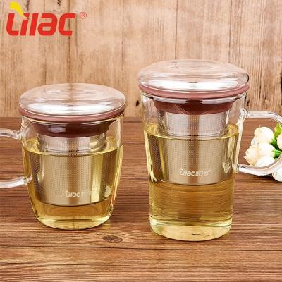 China Free Sample 480ml/500ml Viable Manufacturer Lilac Wholesale Supplier Custom Luxury Clear Green Tea Cup Glass Mugs With Lid And Infuser for sale