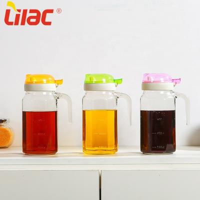 China Free Sample Lilac 600ml/900ml/1000ml Large 1 Liter Round Kitchen Automatic Dispenser Floral Oil Freshness Keeper/Olive & Vinegar Glass Condiment Set for sale