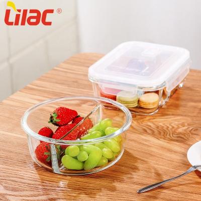 China Homes Lilac Microwavable Free Sample 900ml/1000ml Microwave Safe Thermal Hot Insulated 3 Compartments Clear Glass Air Tight Food Container for sale