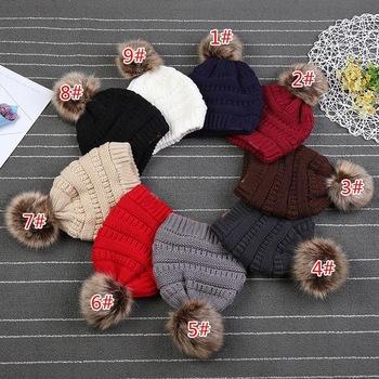 China COMMON Ladies Ski Cap Hat Beanie Faux Fur Pom Pom Knitted Cap Soft Winter Girls Warm Women COMMON Hats for sale