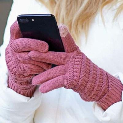 China 2019 Winter Simply Warm Female Wool Knitted Full Finger Wrist Gloves Mittens Women Touch Screen Gloves for sale