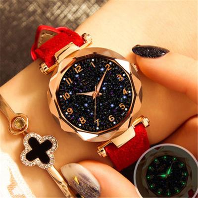 China Luxury Women Watch Starry Sky Luminous Luminous Watch Leather Leather Waterproof Ladies Quartz Wrist Watch Fashion Female Casual Clock R0770 for sale