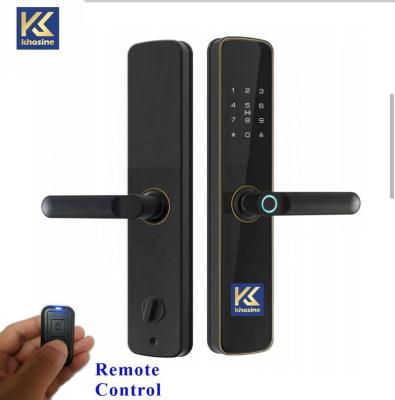 China Fashion Khosine HS-82C Smart Biometric Fingerprint Door Lock Good Quality Cheap Aluminum Remote Control Aluminum Black For Apartment Office for sale