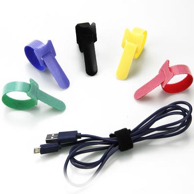 China Customizable Colorful Nylon Polyester T Shape Wire Management Adjustable Hook And Loop Die Cut Cable Ties for sale