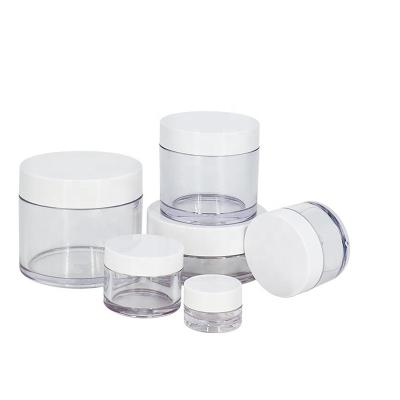 China STOCK 10g 20g 30g 50g 100g 120g 150g Clear Cosmetic Wide Mouth Plastic Jars With White Cap for sale