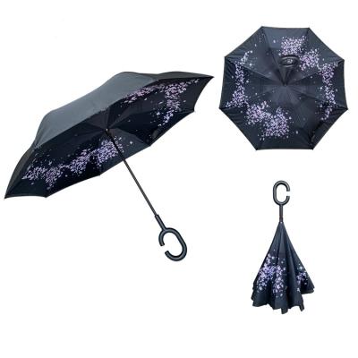 China Inside Out YS-8010 New Design Inside Out Inverted Umbrella With Double Canopy Inside Out C Handle Custom Printing Reverse Umbrella for sale