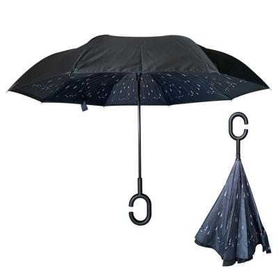 China Inside YS-8006 Printed Logo Inverted Umbrella Double Layer Custom Wholesale Inside C Handle Car Printed Outdoor Reverse Umbrella for sale