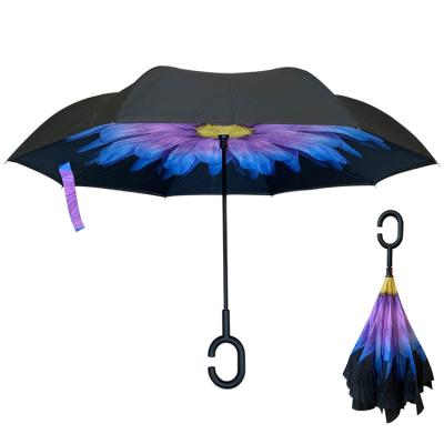 China YS-8008 Factory Car-Friendly Supply Inverted Windproof Double Layer Plastic Manual Open Custom Printing Umbrella Reverse C Handle Umbrella for sale