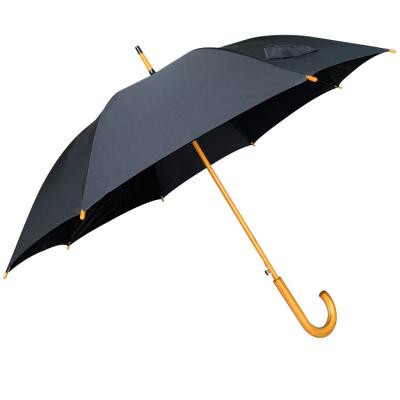 China YS-1054 Hotel Umbrella Hotel Umbrella Black Wooden Material Custom Wood Shaft Handle Automatic Open Umbrella for sale