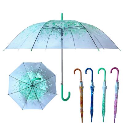 China Flower Printing YS-1077 Cheap Promotional Custom Printing Umbrella Flower Printing Auto Open Clear Clear Transparent Umbrella Eco-friendly POE for sale