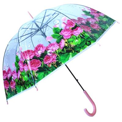 China YS-1023 Custom Printing Apollo POE Flower Patterns Dome Shape Promotion Clear Umbrella Waterproof Automatic Open Transparent Umbrella for sale