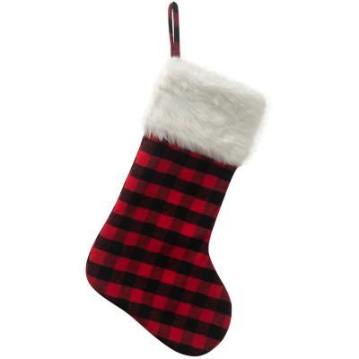 China Festival Decoration Selection Christmas Decorations New Christmas Stocking Candy Bag Christmas Tree Pendant Black and Red Plaid Gift Bag for sale