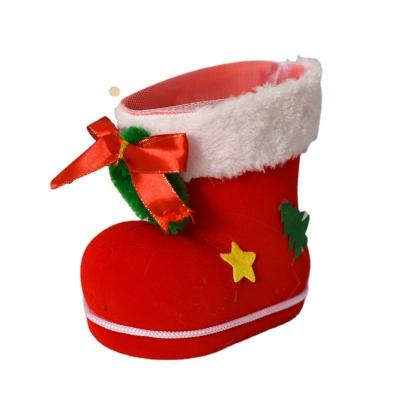 China Festival Decoration Selection Christmas Decorations Small Boots Gift Bag Candy Box Flocked Boots Children's Gift Small Candy Bag for sale