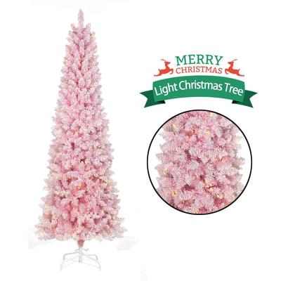 China Customized Eco-friendly Artificial Rose PVC Flocked Pencil Christmas Tree Christmas Tree With Led For Holiday Decoration for sale