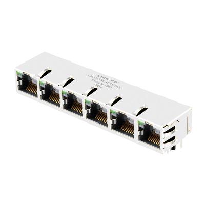 China Through Hole JG0-0070NL PCB Mount Base-T 10 Pin 1x6 Pin 1000 Port Shielded Ethernet RJ45 Magjack Connectors for sale