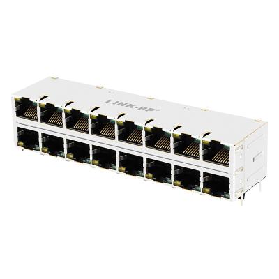 China SS73100-047F E6588-GAHQB5-L THT Solder Without Magnetics 2x8 RJ45 Port Shielded Ethernet Connectors for sale