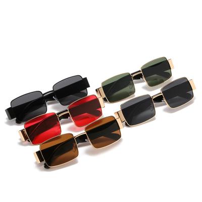 China 2022 Fashion Vintage Retro Frame Rectangle Shading Small Rim Wide Temple Sunglasses Custom LOGO Men Women UV400 Flat Top Full Sun Glasses for sale