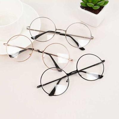 China Classic Round Classic Metal Glass Frame Men Women Shape Black Flat Mirror Sling Spring Glass Spectacle Frame Vintage for sale