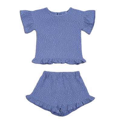 China 2021 Summer Breathable Children Clothing Kid Girl Ruffled Tops + Short Sleeves Shirt Shorts for sale