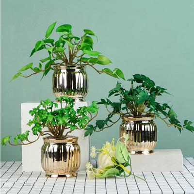 China Potted Plants Bonsai Flower Metal Dill Ornaments Living Room Decoration Gold Green Artificial Home Flower Eco-friendly Fake Green Plants for sale