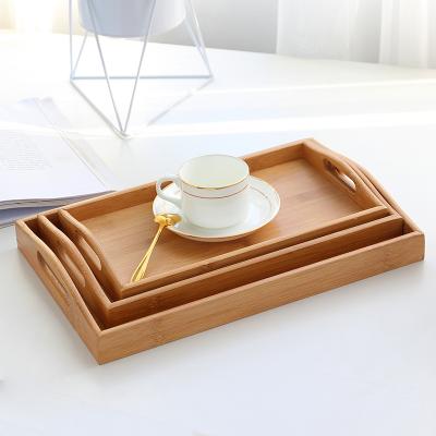 China Japanese Restaurant Durable Creative Bamboo Tray With Handle Pallet Convenient Wooden Home Office Trays For Serving for sale