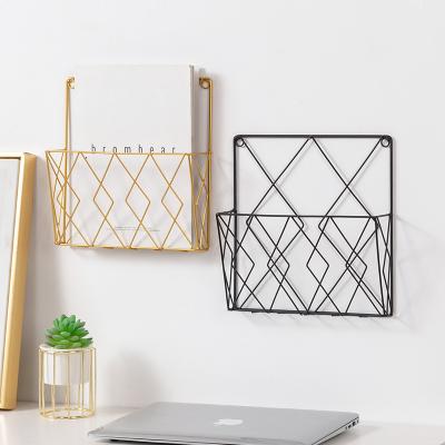 China Can be wall-mounted and table can be put European style wrought iron magazine rack, newspaper storage basket can be wall-mounted and multi-functional debris storage basket for sale