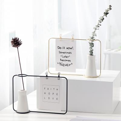 China Home flower arrangement in minimalist ceramic vase ornaments Morden European CIA style table decoration metal photo frame message bracket for sale