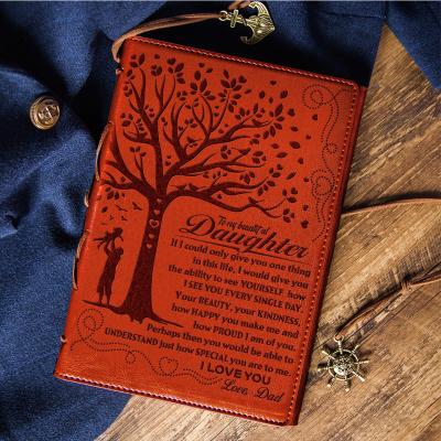 China Popular Amazon Mom Son Travel Journal PU Morocco Paper Gift Agenda Refillable Journal A5 Logo Embossed Engraved Hardcover Book Daughter Dad for sale