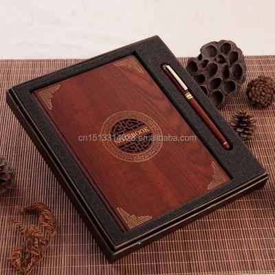 China Custom Eco-Friendly Spiral Hardcover Book Cover Spiral Notebook Bamboo Wood Gift Set With Pen for sale