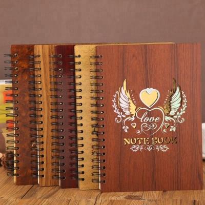 China Spiral High Quality Custom Printed Spiral Cover Wooden Notebook Planner Lab Wooden Notebook for sale