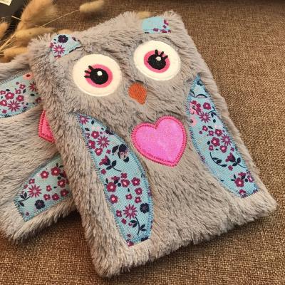 China Professional Custom Fluffy Diary Owl Notebook Plush Notebook Spiral Plant Notebook for sale