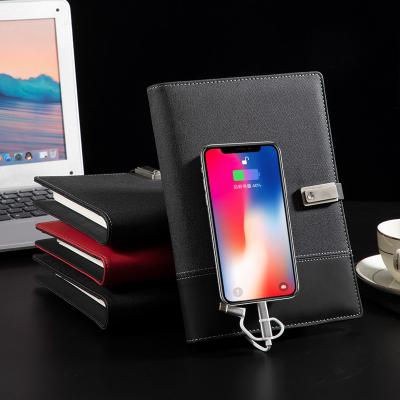 China LED Logo Multifunction Business Office Wireless Charger 8000mah Powerbank Notebook Organizer With USB Drive Hardcover Customized Folder for sale