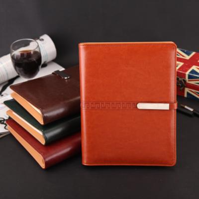 China Custom Luxury Genuine Leather Spiral Notebook with Metal Buckle Hardcover PU Planner Diary Logo Engraved Japanese Lock Clasp for sale