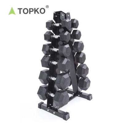 China Easy Using TOPKO Dumbbells Black Rubber Hexagonal Gym Use 10 Kg 40kg 50kg Hex Dumbbell Set For Sale for sale