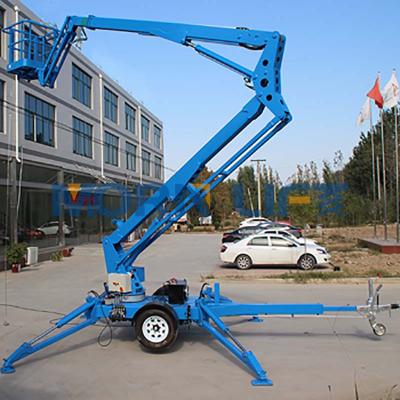 China Morning Mark 6m Tow Behind Boom Lift Cleaning Building Morning 10m Hinging Electric Boom Man Aerial Lift Tow Behind Sky Lift for sale