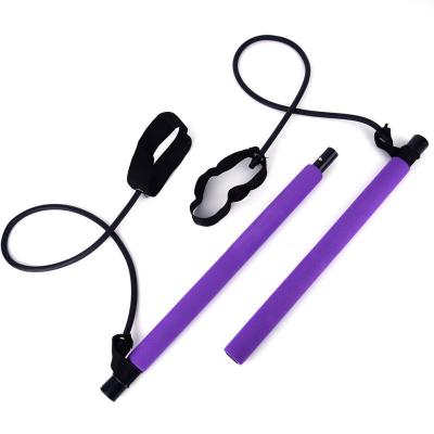 China Portable High Elasticity Bodybuilding Exercise Gym Pilates Stick Yoga Kit Muscle Tension Resistance Band With Bar for sale