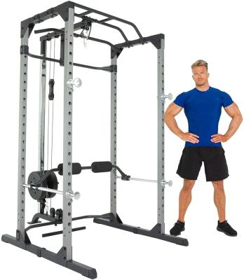 China Universal Professional Adjustable Power Cage Equipment Gym Squat Rack with Lat Pull Down Cables Power for sale