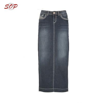 China Women Waist Pocket Simple Design Front Casual Skirt Long Straight Jeans Plus Length for sale