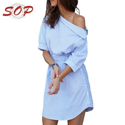 China Anti-Static Design Women Summer Dress One Shoulder Dress Ladies Casual Shirt Dresses Clothing Patterns for sale