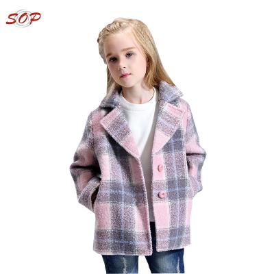 China Breathable 6 Years Long Sleeve Girls Plaid Jacket Coats Check Wool Coat For Kids for sale