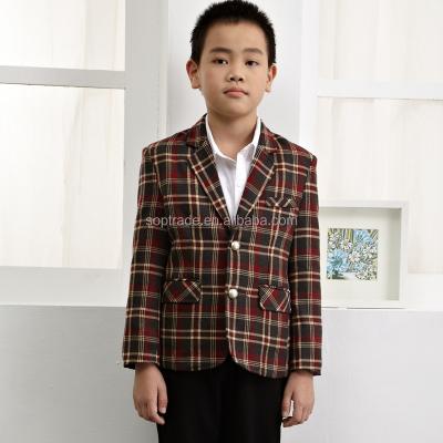 China New Design Sustainable Kids Boys Plaid Woolen Blazers for sale